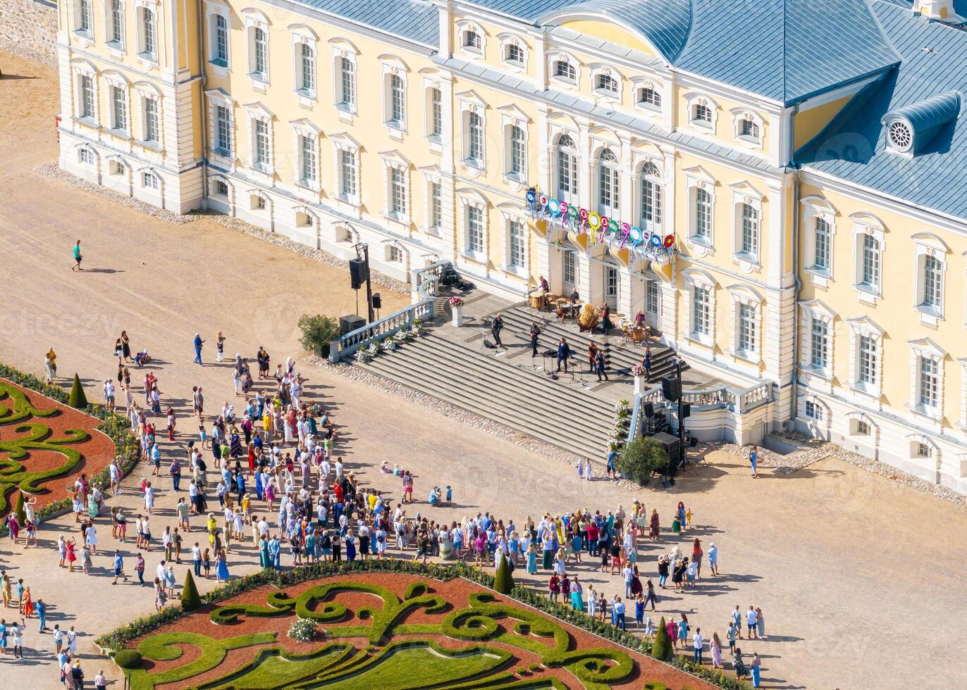 Aerial view of Rundale Palace and Garden in Latvia, Majestic Baroque Architecture and Scenic Beauty in summer photo