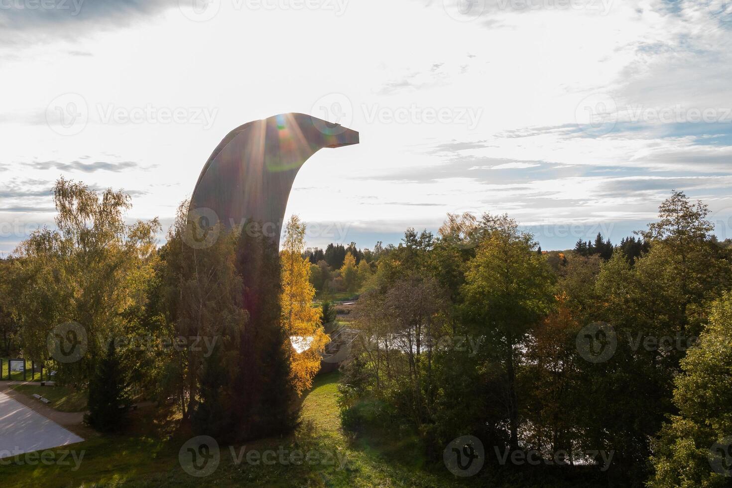 Triangular Observation Tower Amidst Autumn Landscape with Lakes photo