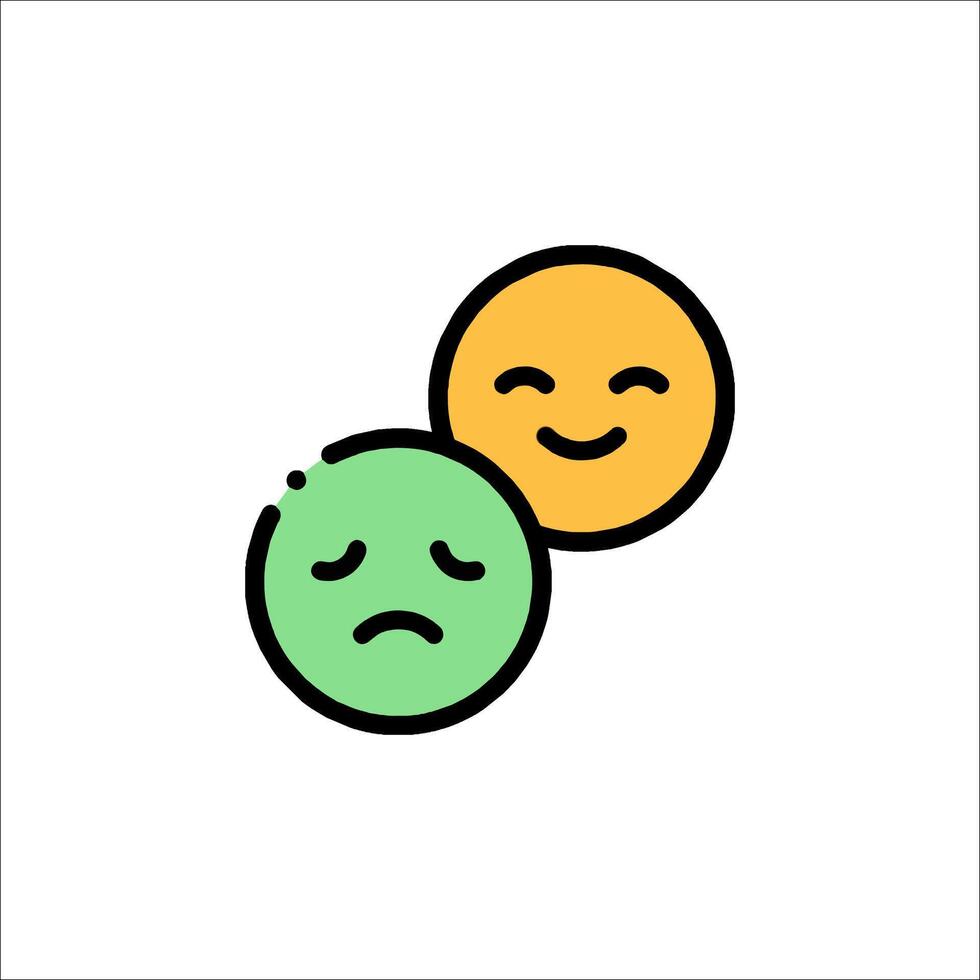 Two emoticions are shown in a line style vector