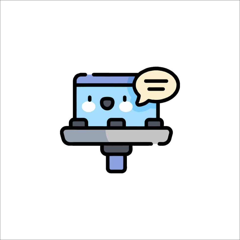 A blue and white cartoon character with a speech bubble vector