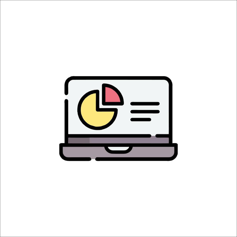 A laptop with a pie chart on it vector