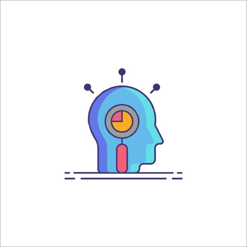 A person's head with a magnifying glass and a pie chart vector