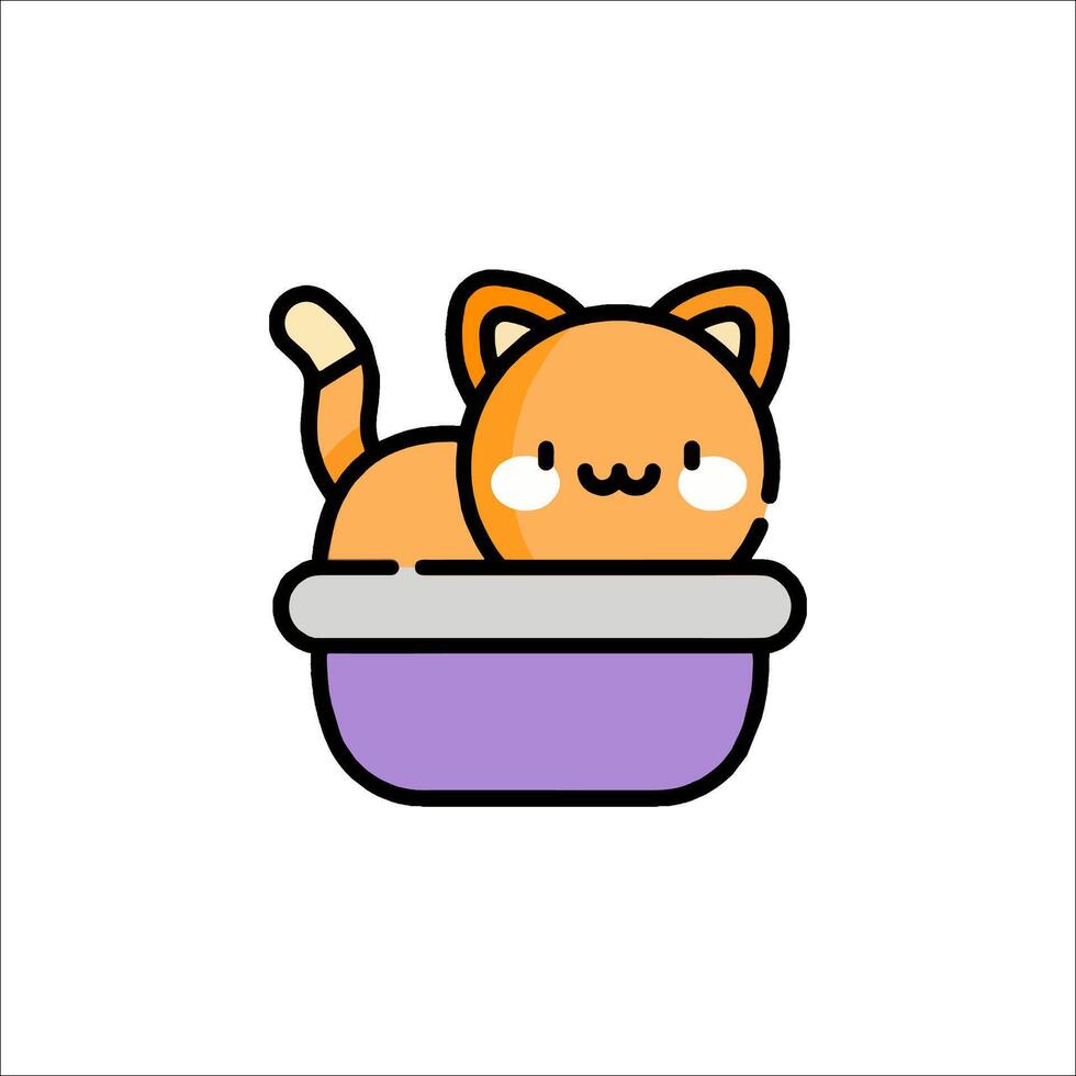 Kawaii cat in a bowl icon vector