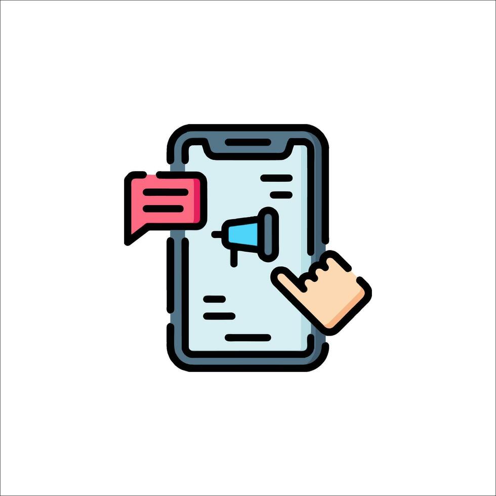 A hand holding a phone with a megaphone icon vector