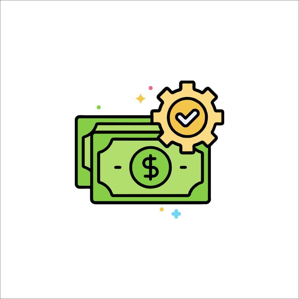 Money icon with gears and check mark vector