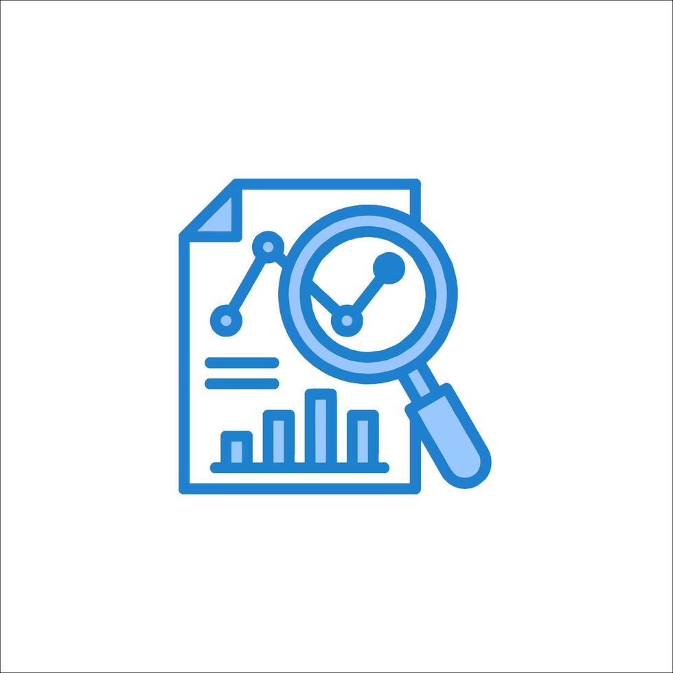 Magnifying icon with a graph and a magnifying glass vector