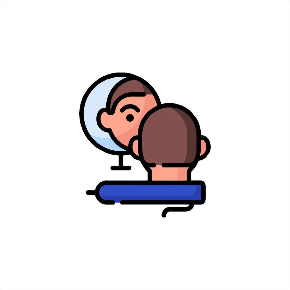A man is getting his hair cut in a mirror vector