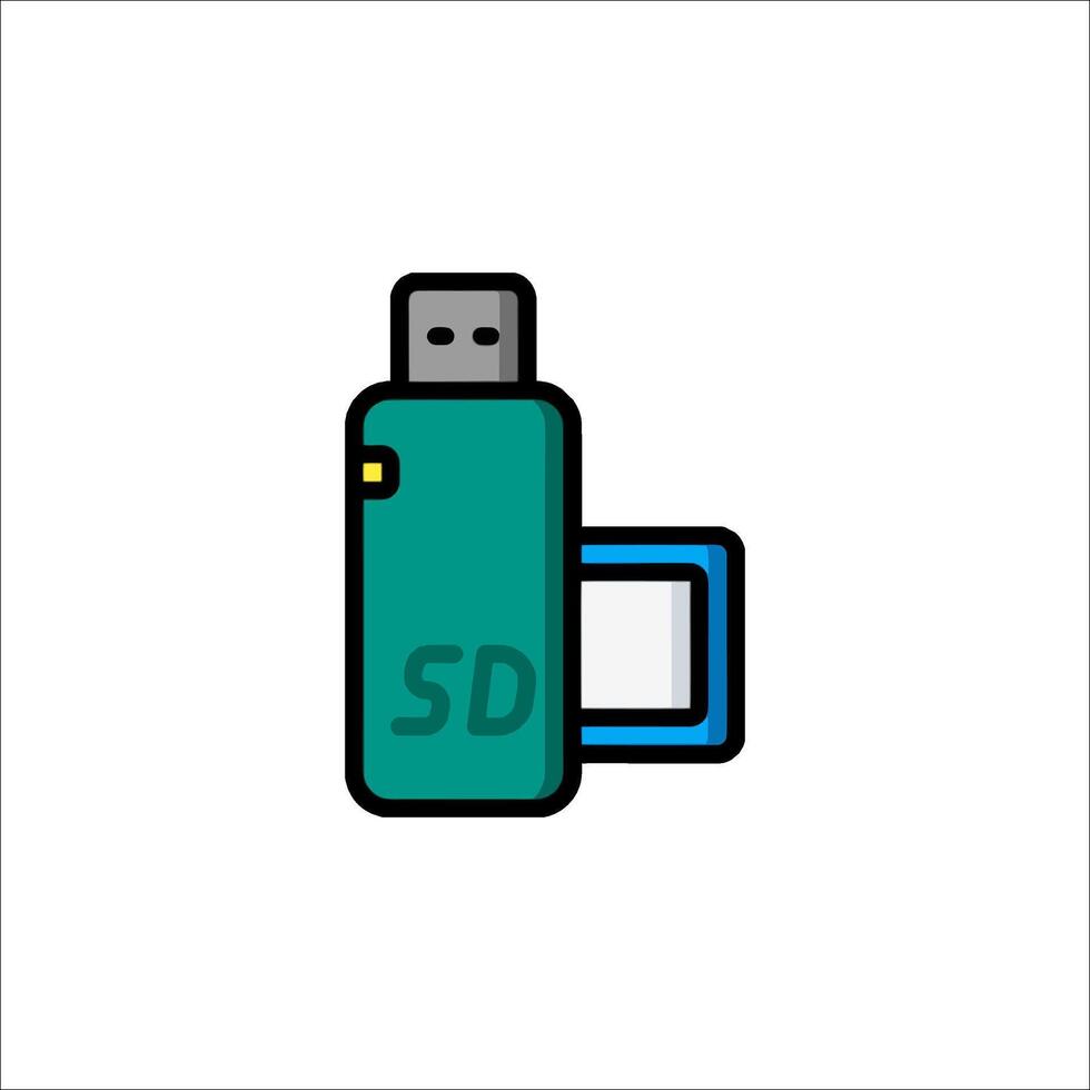 A green and blue flash drive with a blue and white sticker vector