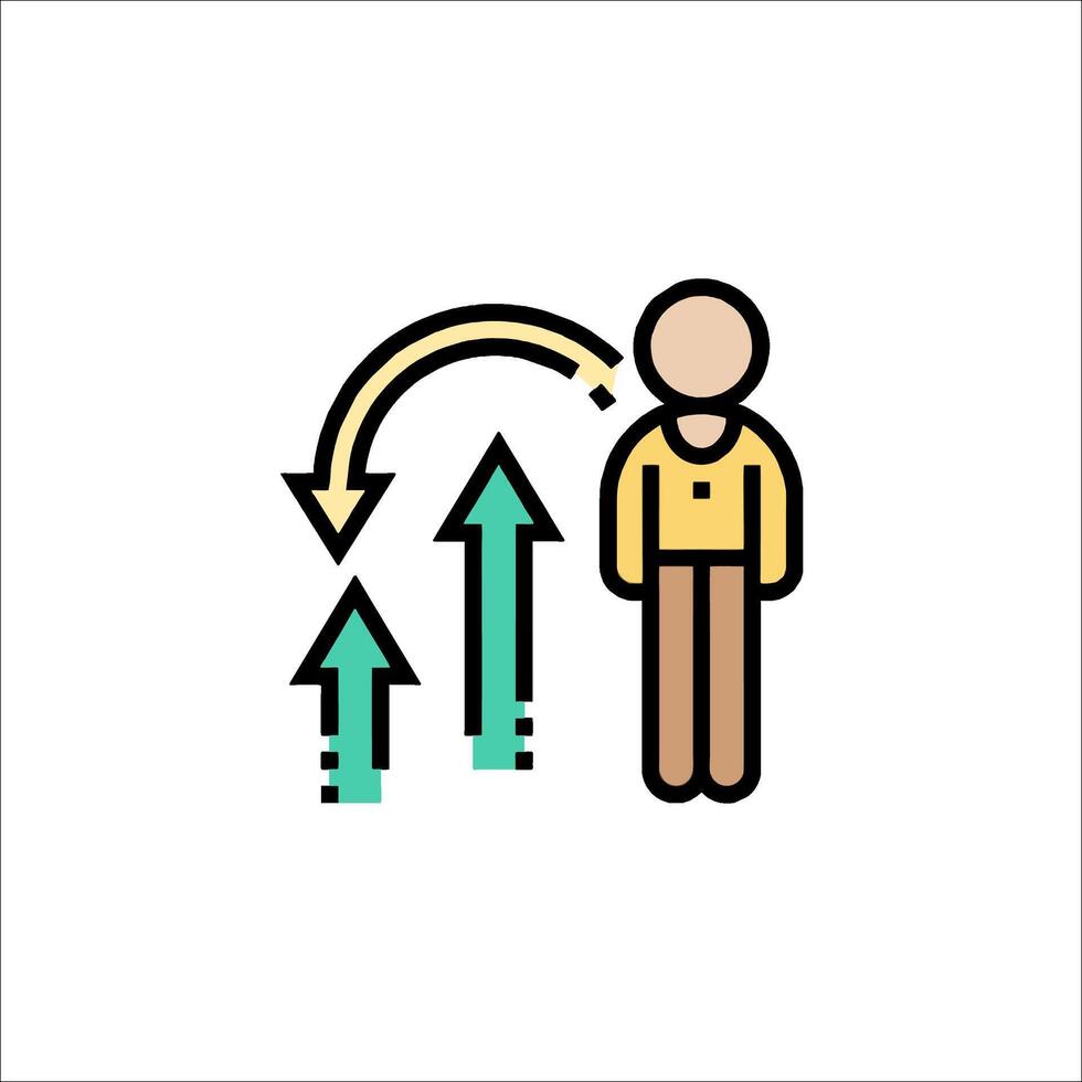A man is standing in front of an arrow pointing upward vector