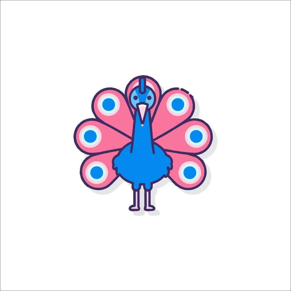 A cartoon peacock with blue and pink feathers vector