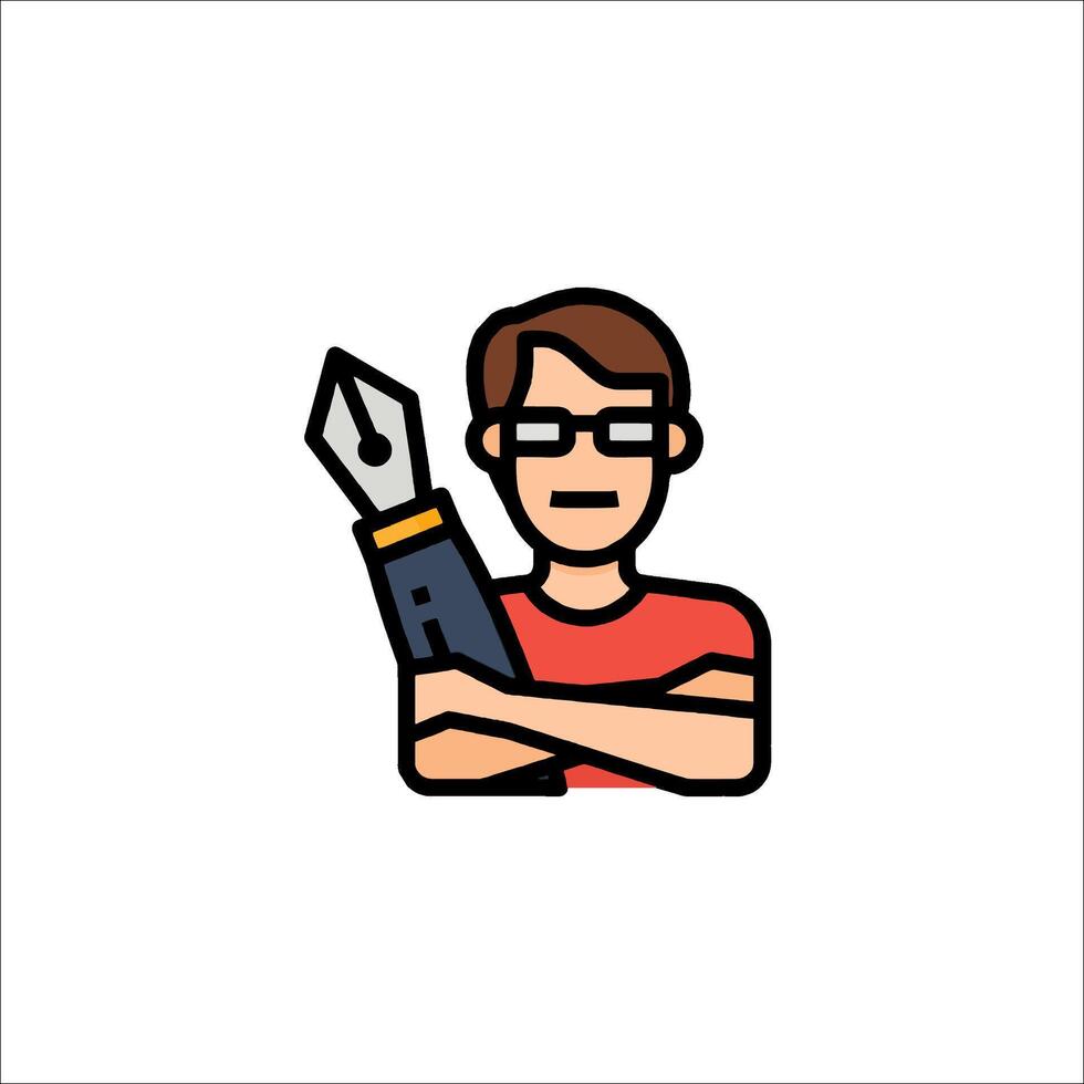 A man with glasses holding a pen vector