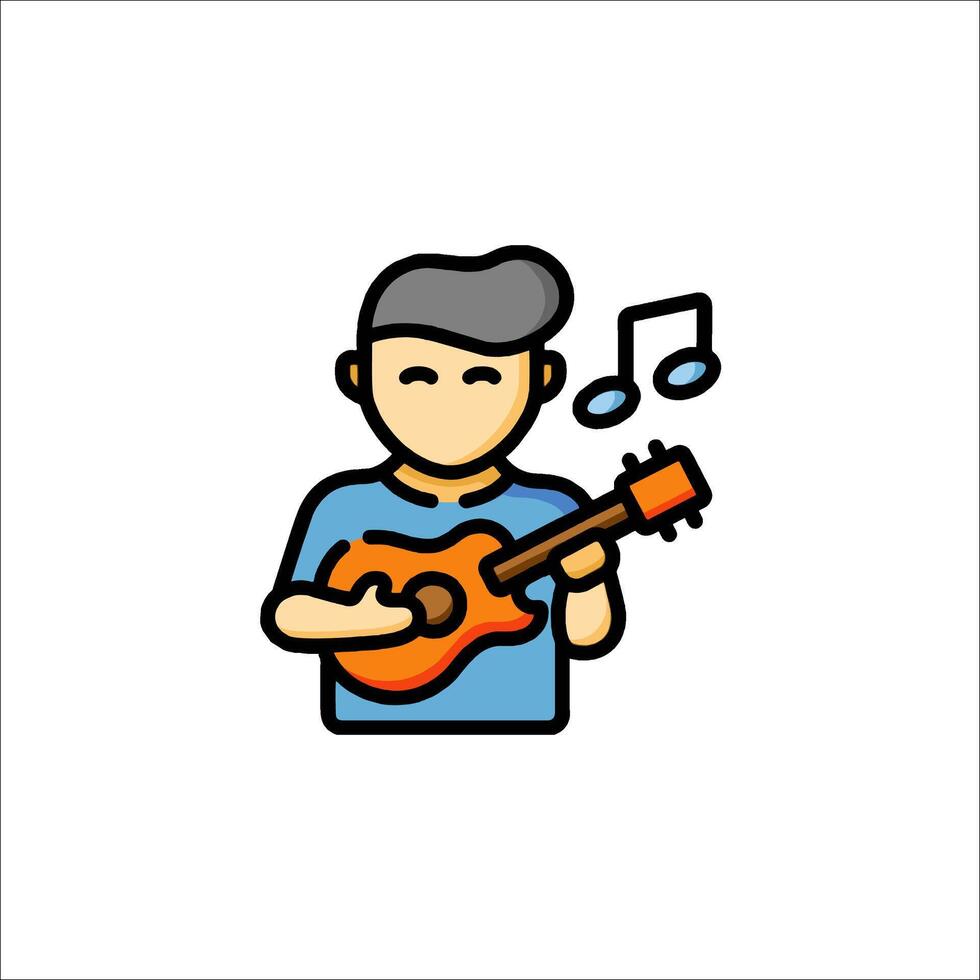 A man playing guitar icon with a note vector