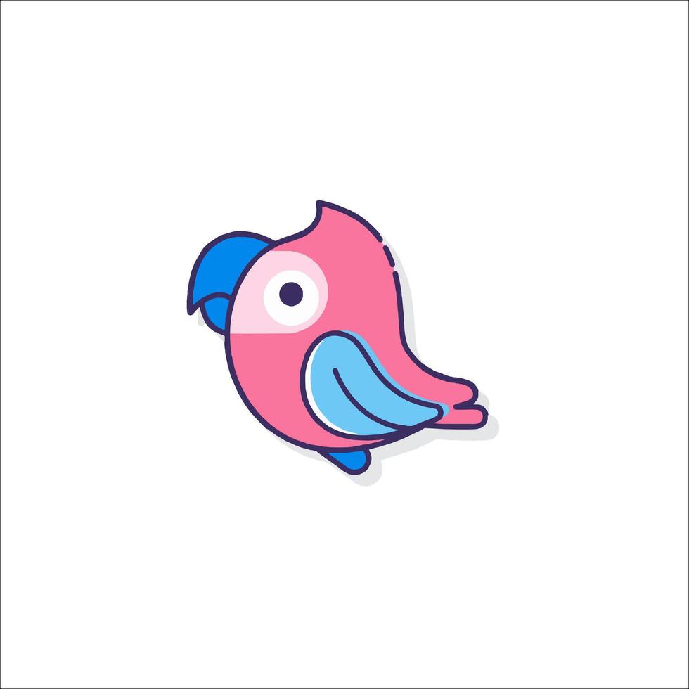 A cute pink bird with blue and pink feathers vector
