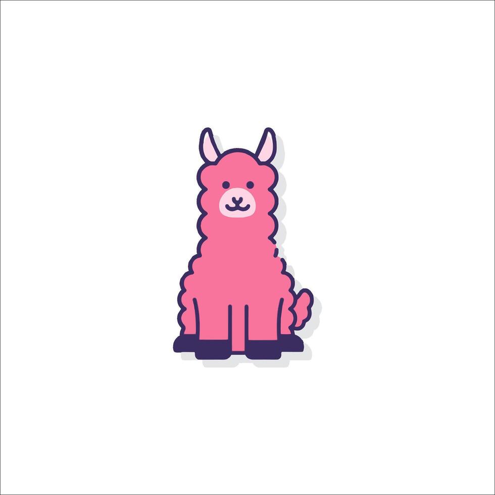 A pink llama with a purple nose and black horns vector