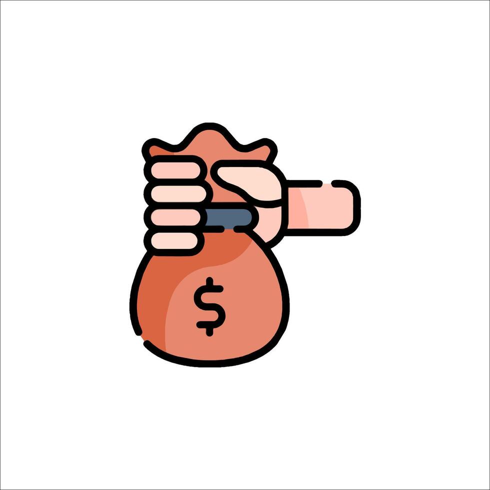 Hand holding a money bag icon illustration vector
