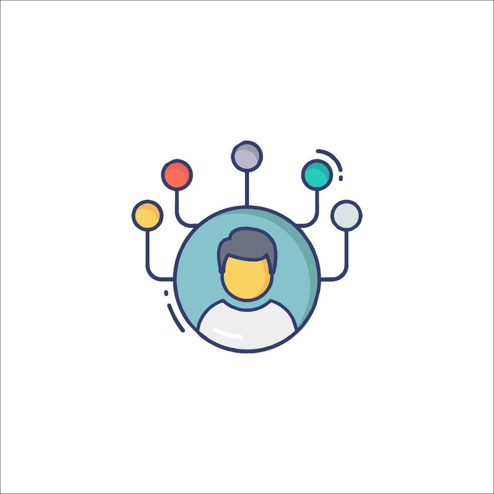 A person with a circle around them and a bunch of icons vector