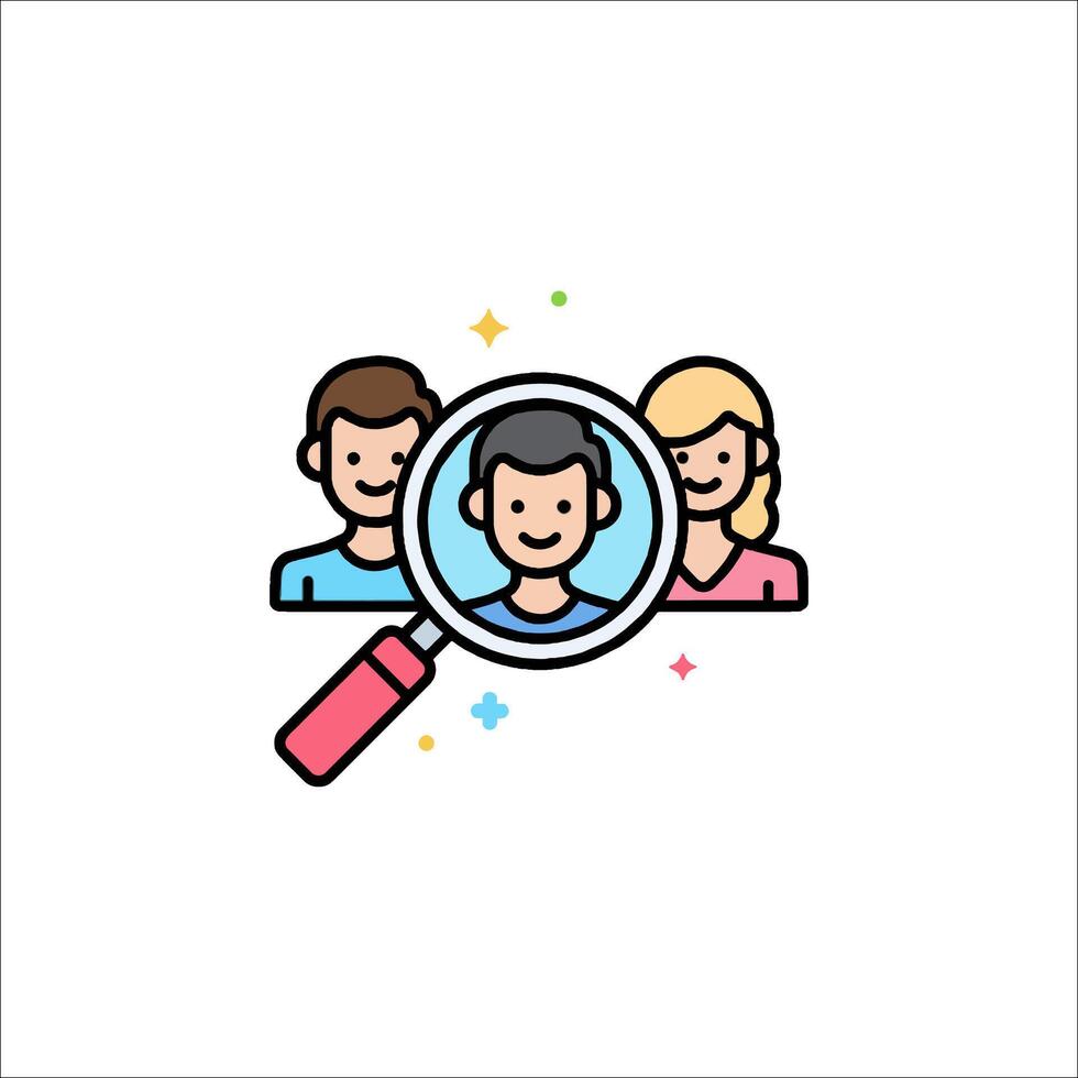 People looking at a magnifying glass icon vector