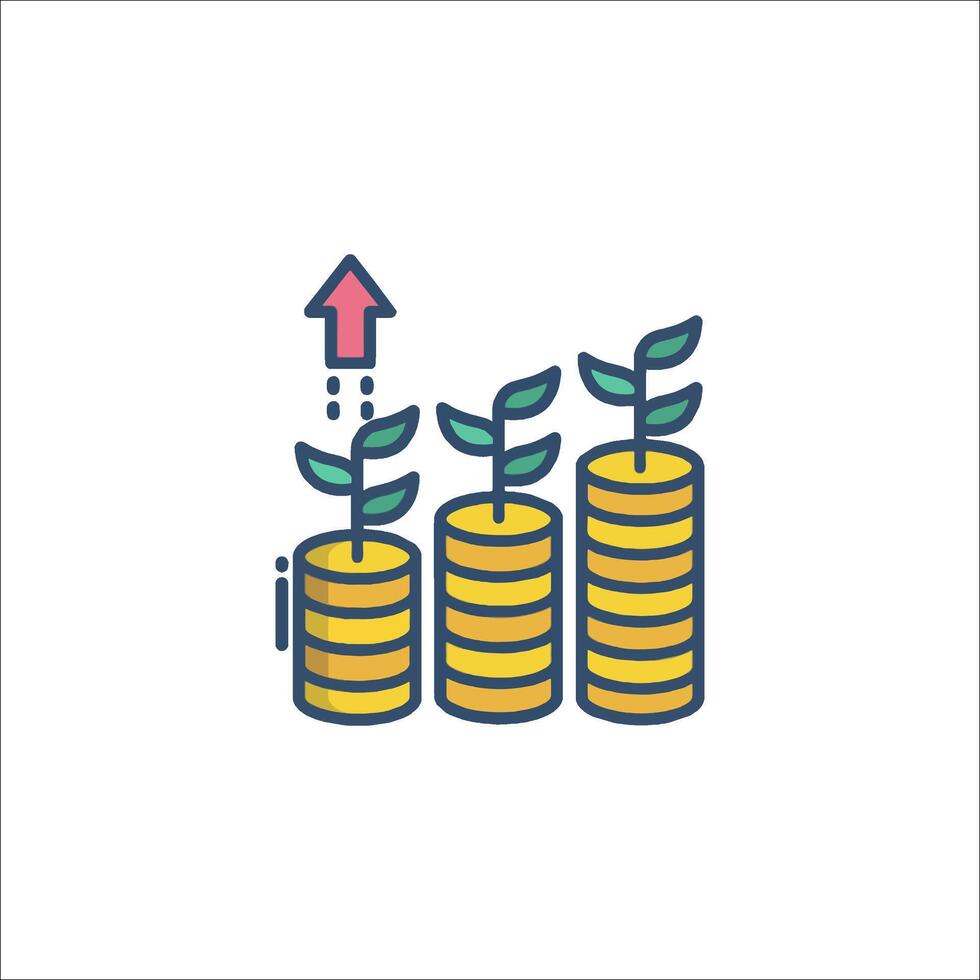 A line icon of a stack of coins with a plant growing out of it vector