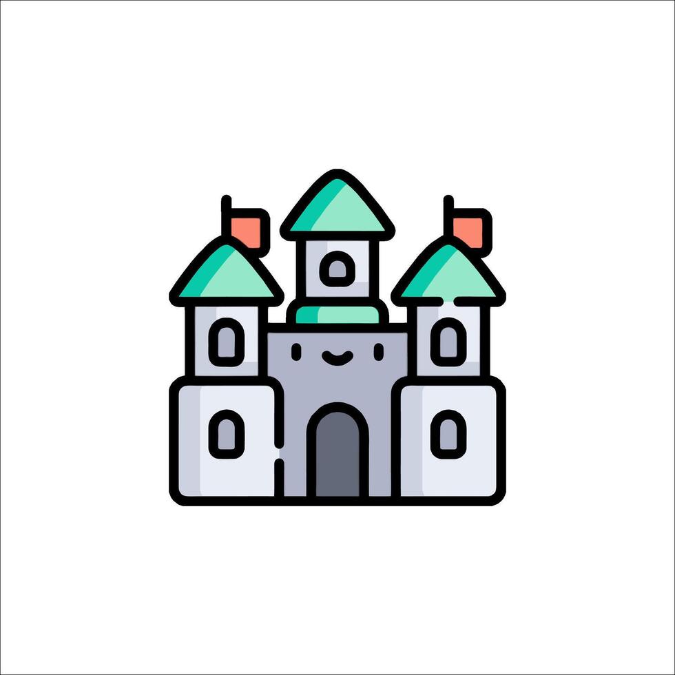 A castle icon with a green roof vector