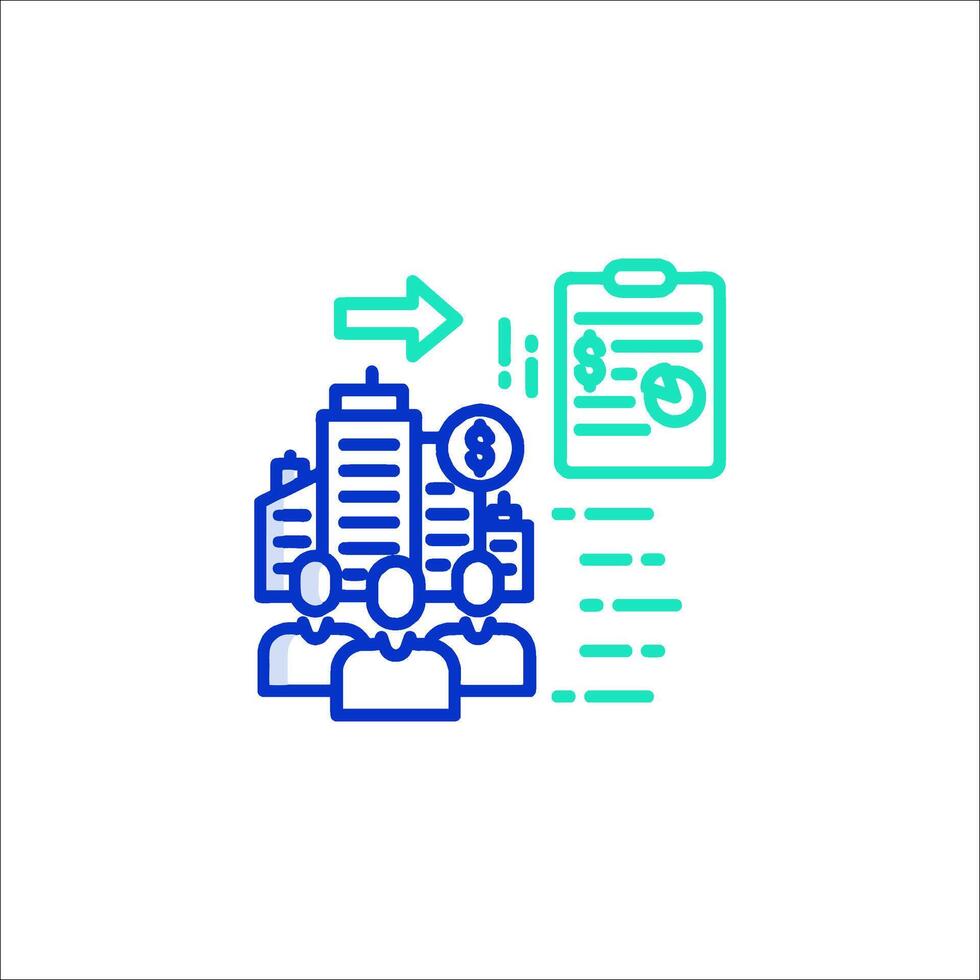 A line icon of a person with a clipboard and a sign that says'money' vector