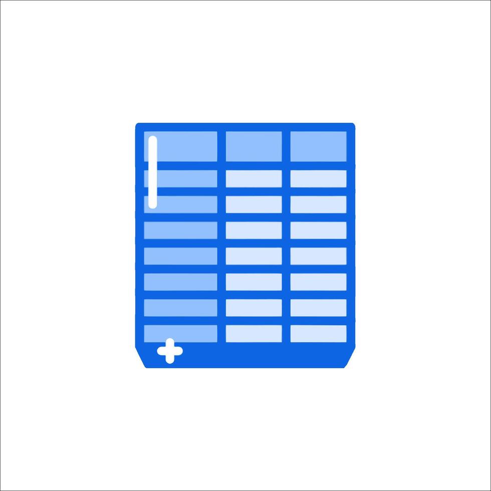 A blue and white icon of a spreadsheet vector