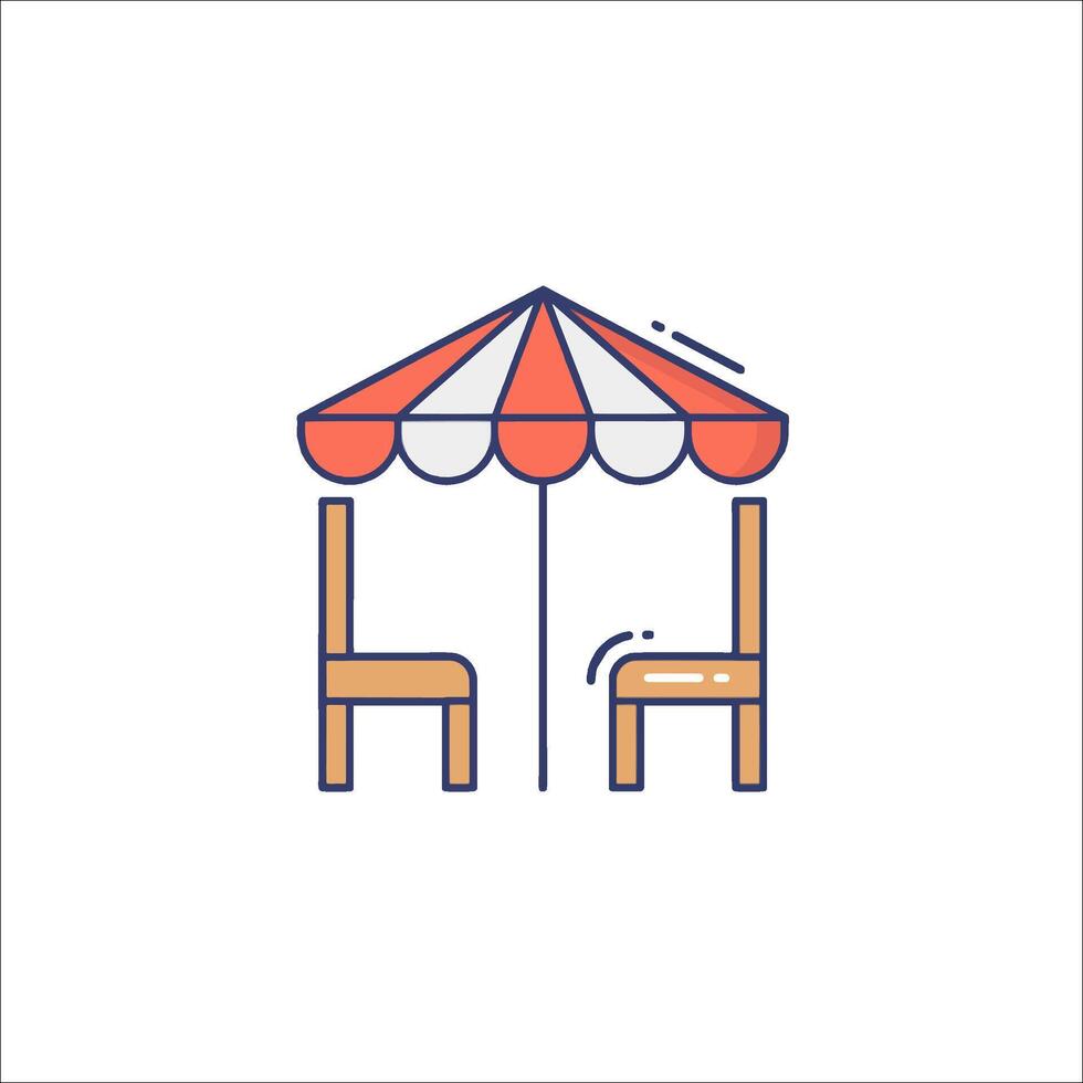 A restaurant table and chairs under an umbrella vector