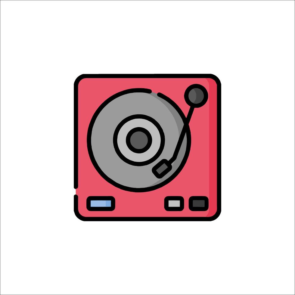 A red and black record player icon on a white background vector