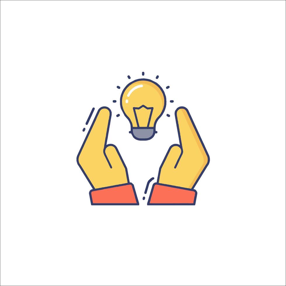 Hands holding up a light bulb icon vector