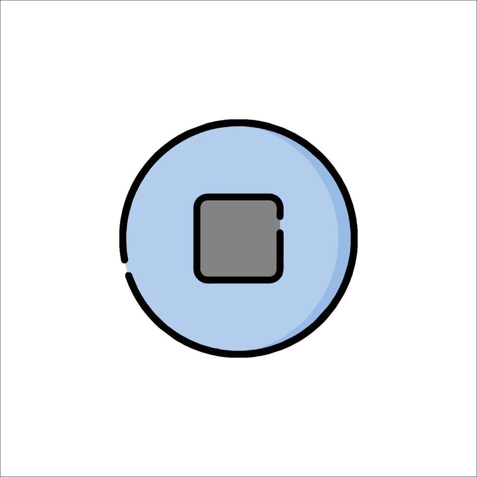 A blue square button with a black square in the middle vector