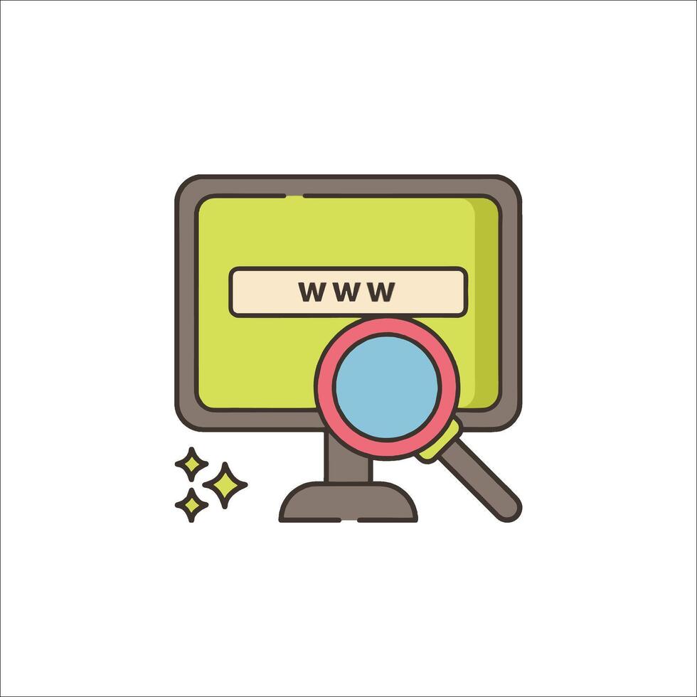 A computer screen with a magnifying glass and a web address vector