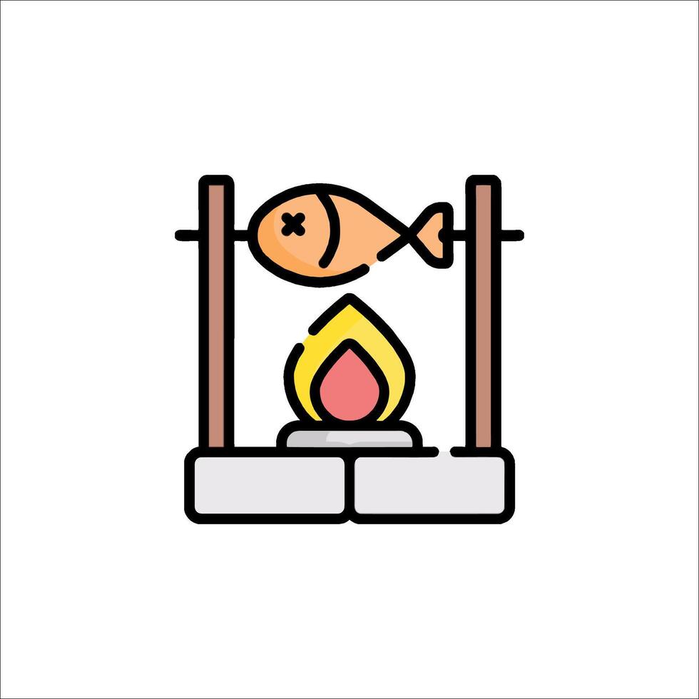 A fish on a grill and a fire vector