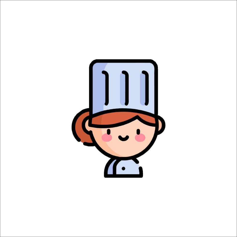 A cartoon chef with a hat on her head vector
