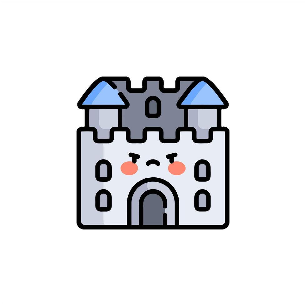A castle icon with a blue roof and a blue door vector