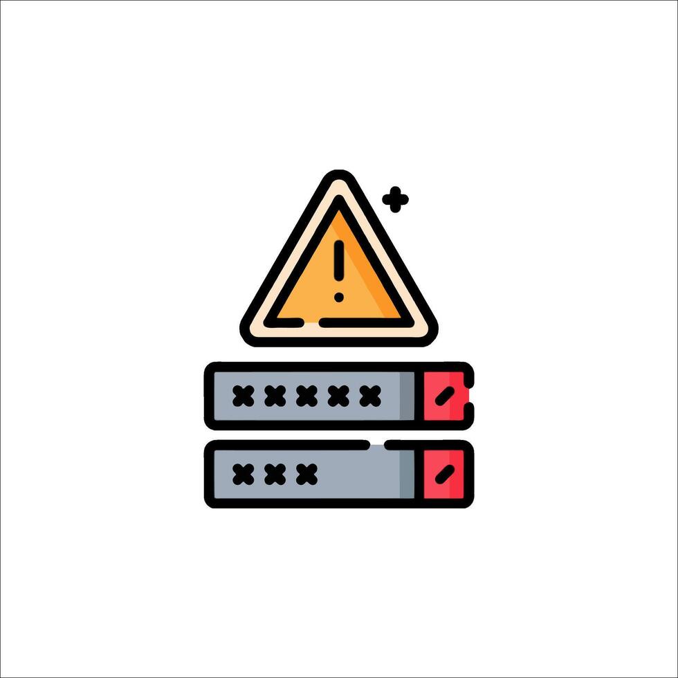 A warning sign on a server with a red triangle vector