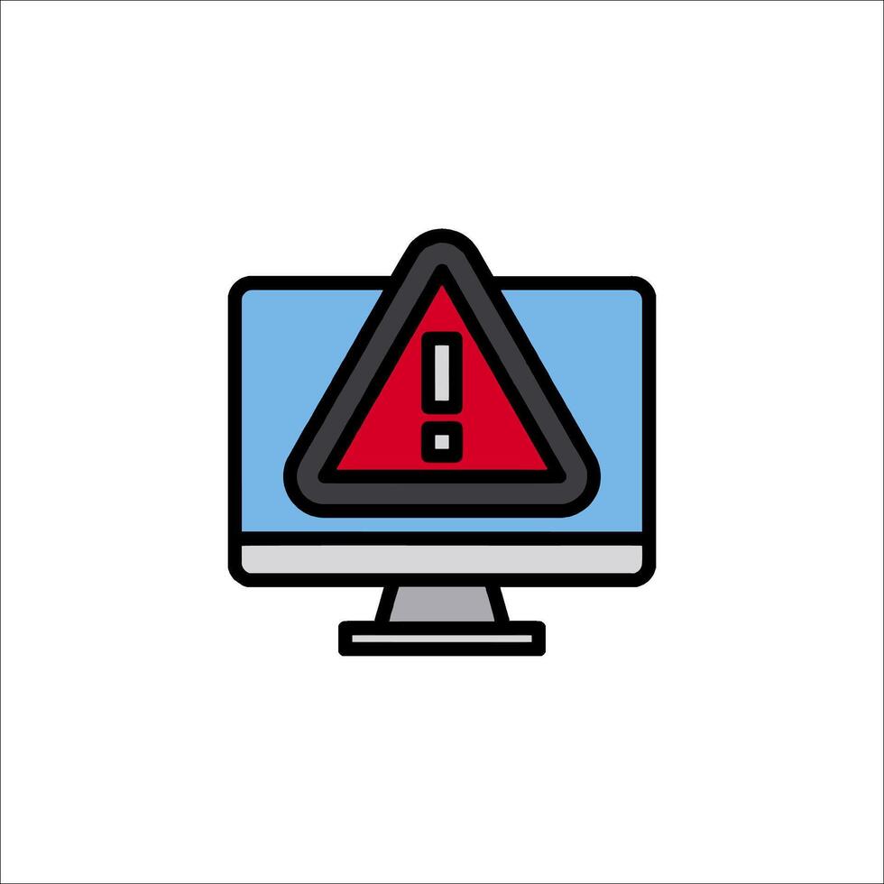 A computer monitor with a warning sign on it vector