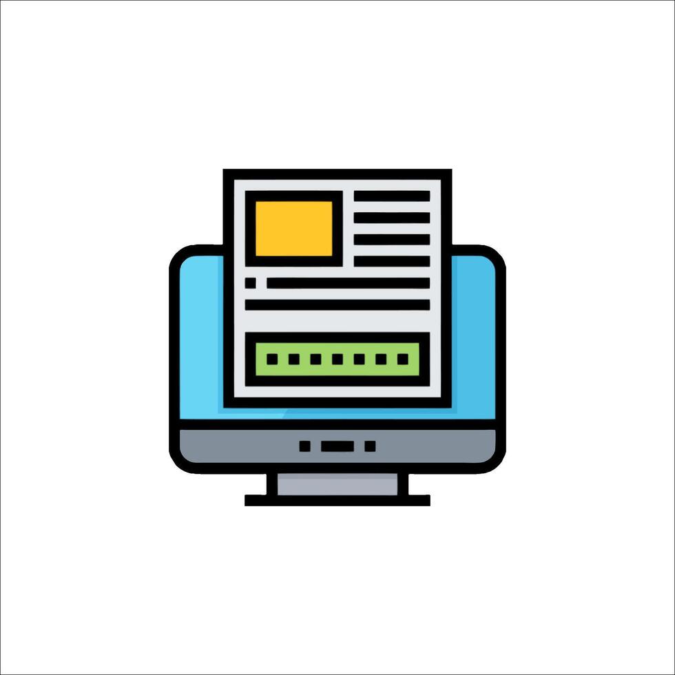 A computer monitor with a newspaper icon vector