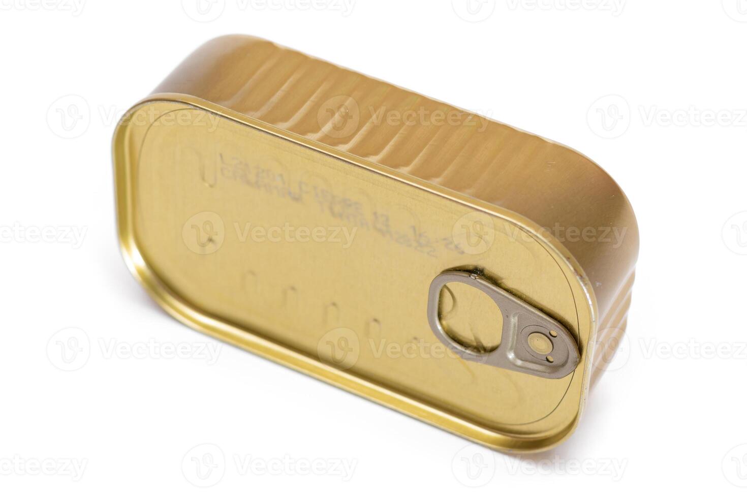 Unopened Rectangular Tin Can Isolated on White Background. Canned Food. Aluminum Can for Safe and Long Term Storage of Food. Steel Sealed Food Storage Container - Isolation photo
