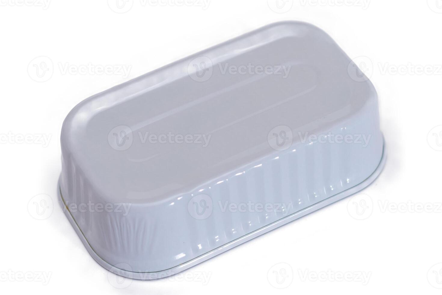 Unopened Rectangular Tin Can Isolated on White Background. Canned Food. Aluminum Can for Safe and Long Term Storage of Food. Steel Sealed Food Storage Container - Isolation photo