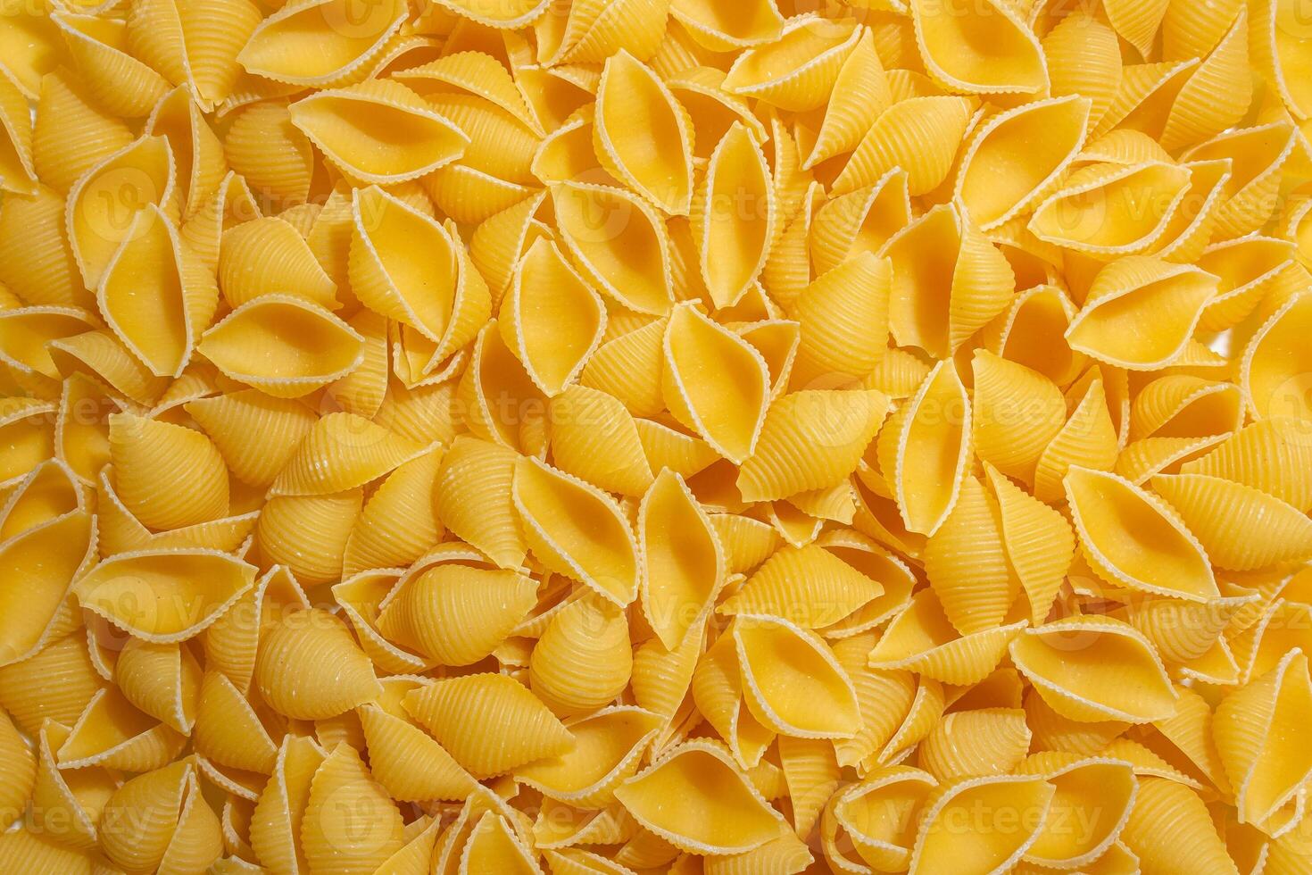 Uncooked Conchiglie Pasta. A Culinary Canvas of Conchiglie Macaroni, Creating a Lively and Textured Background for Gourmet Cooking. Dry Pasta. Raw Macaroni - Top View, Flat Lay photo