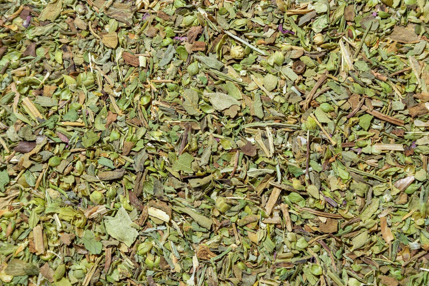 Dry Aromatic Herbs and Flavorful Spices Mix. A Culinary Canvas of Aroma Herb Seasoning. Textured Background for Gourmet Cooking. The Harmonious Combination of Dried Herbs and Spices - Top View photo