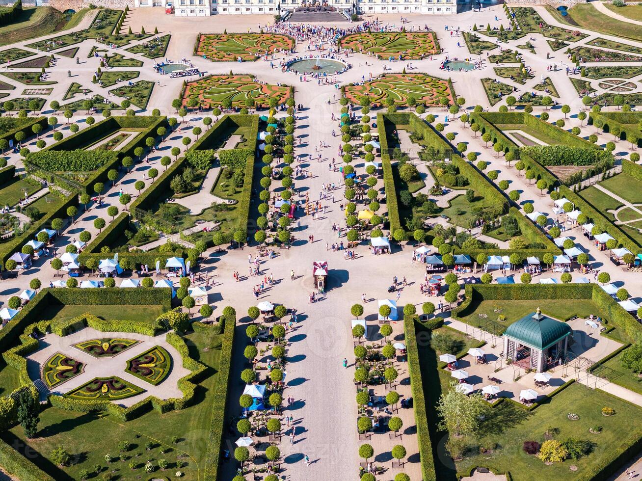 Aerial view of Rundale Palace and Garden in Latvia, Majestic Baroque Architecture and Scenic Beauty in summer photo