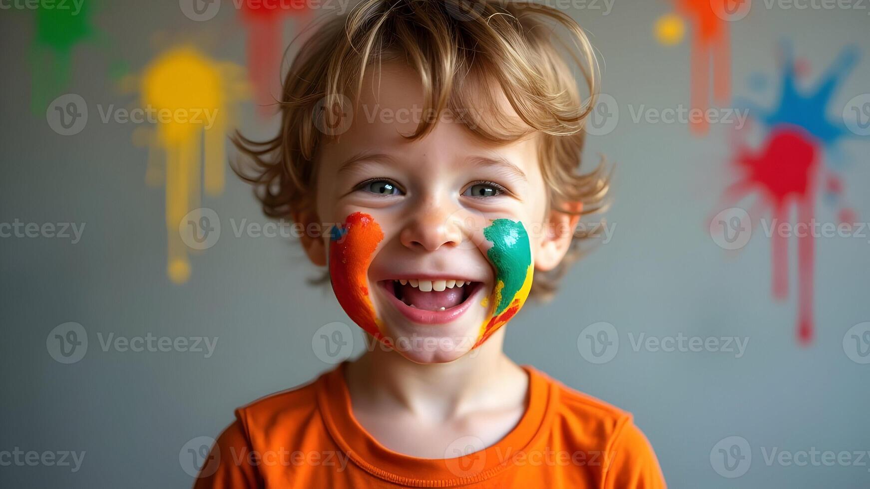 Happy child with the paints photo