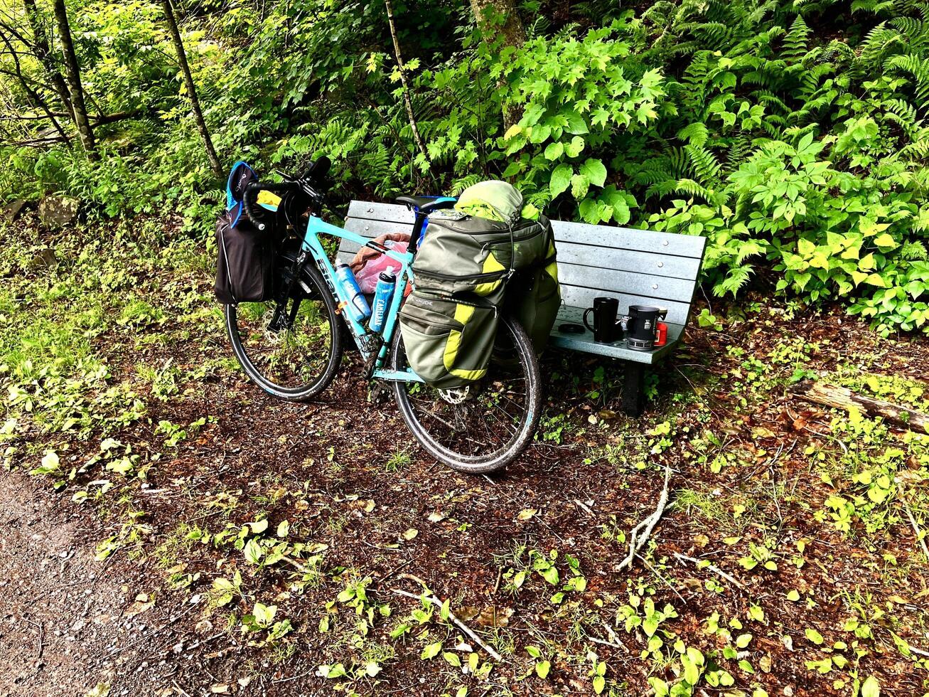 bicycle, touring, camping, bike path, river, tunnel, bridge, tent photo