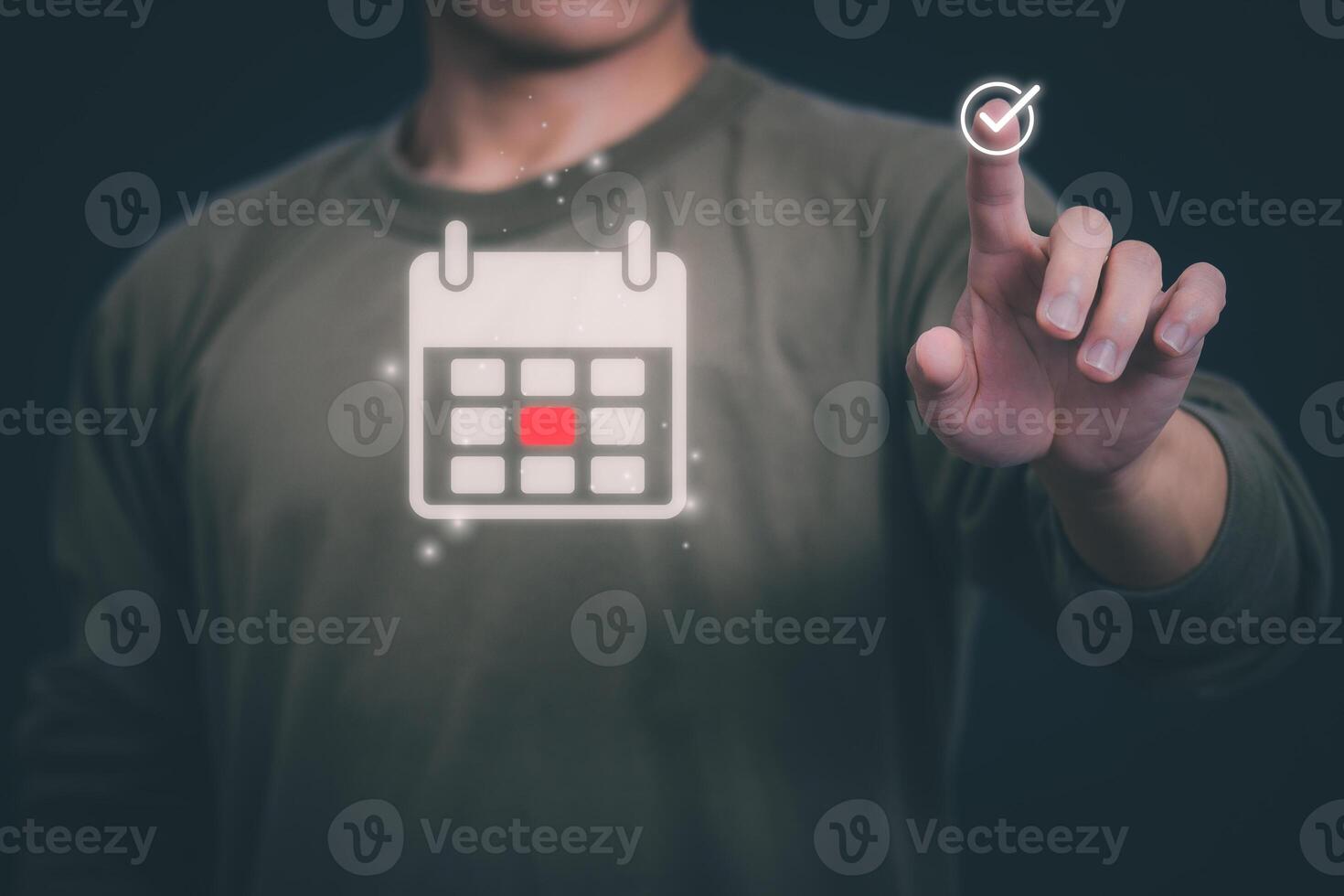 Businessmen manage time for efficient work, emphasizing appointment reminders and meeting agendas on the calendar, time management concepts, and action plans. photo