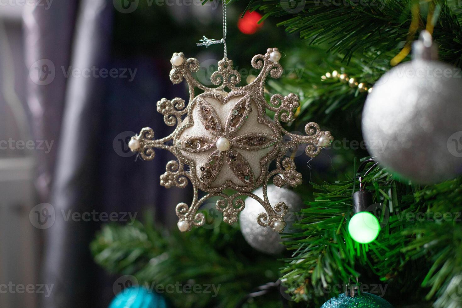 Christmas background - christmas tree and christmas tree toys. High quality photo