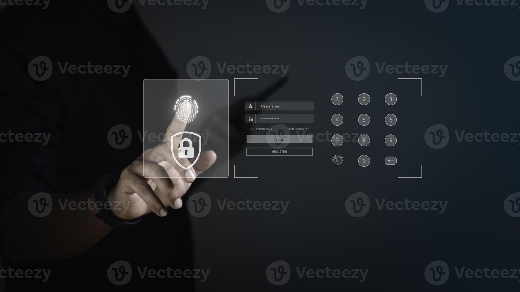 Businessmen is scanning fingerprint and biometric authentication, processing of biometric for access personal data. photo