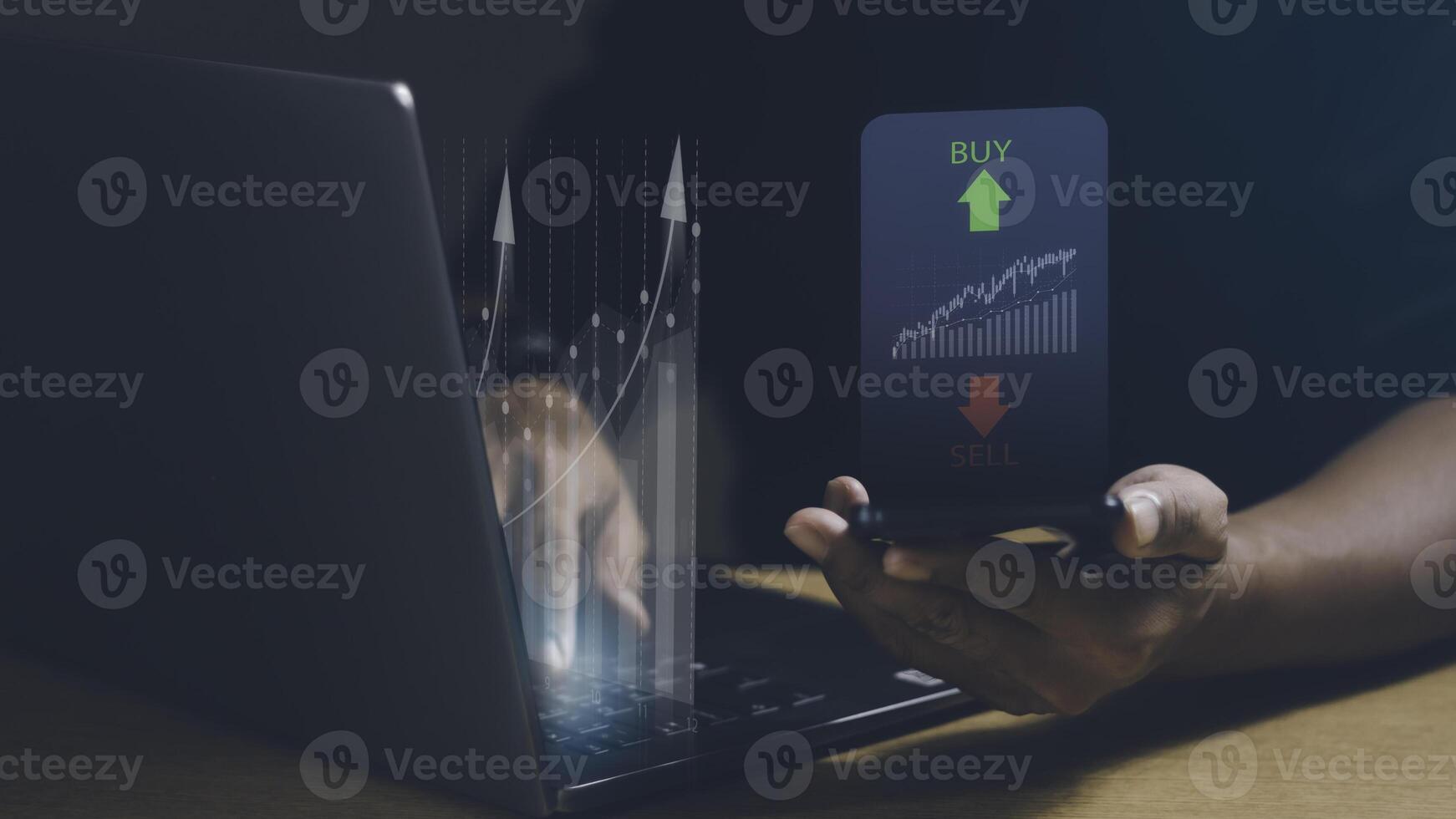 Business finance technology and investment concept. Stock Market Investments Funds and Digital Assets. businessman analyzing trading graph financial data. photo