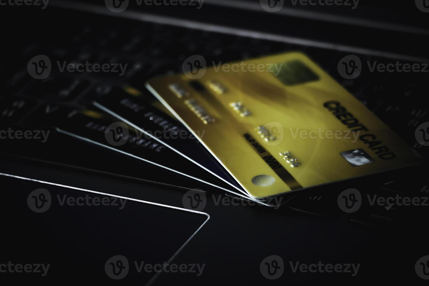 Close up credit card on keyboard, Selective focus. photo