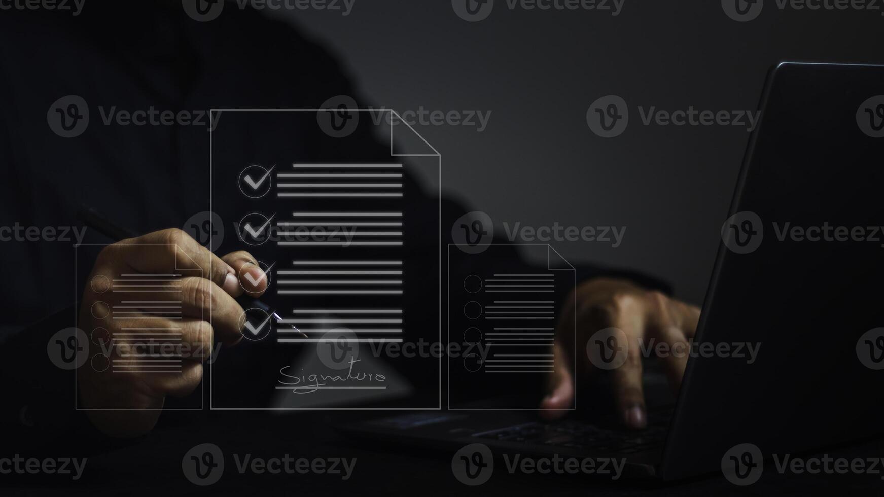 Signing business contract concept. Online business contract Electronic signature, e-signing, digital document management, paperless office. photo