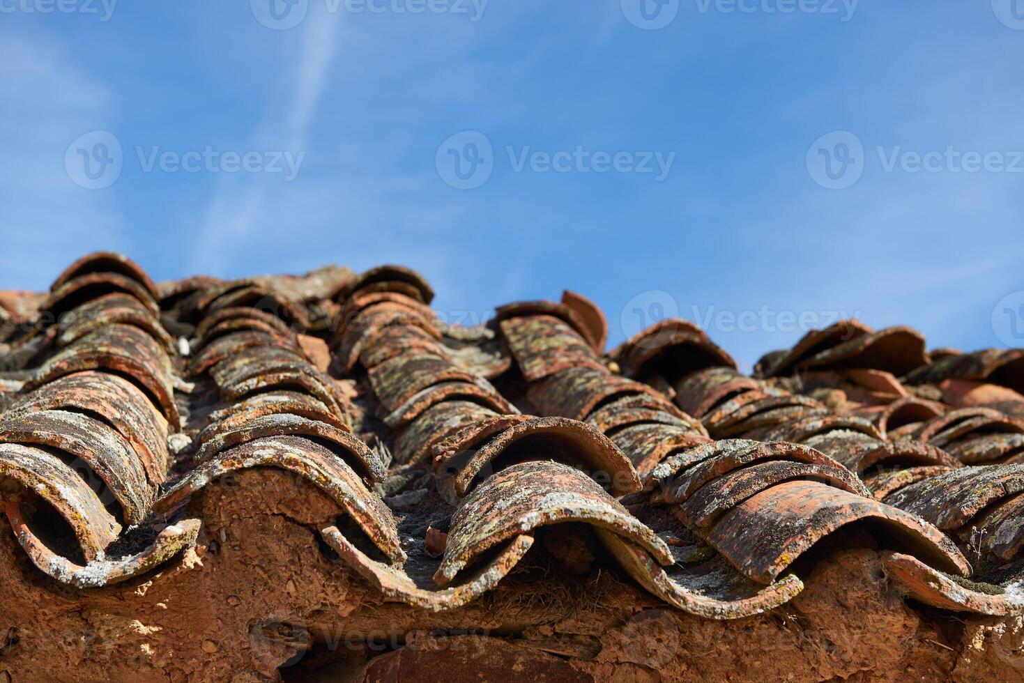 Roof Tiles over Adobe House, Province of zamora, Castilla y Leon, Spain, Europe. photo